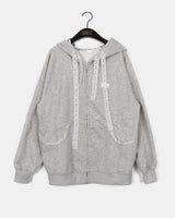 Kidder Check lace oversized-fit hooded zip-up