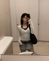 Micro low denim skirt