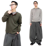 ベーシックヘンリーネックフード付き長袖Tシャツ
