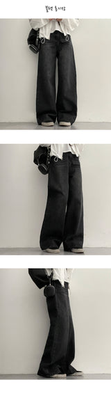 [Basic, Long/S-3XL] Itch back banding washed denim wide pants