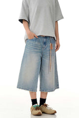Teal Blue Cropped Jorts