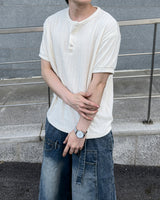 Boel Velour Ribbed Henley Short Sleeve