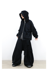 RELABEL (Dark Night Weave) デタッチャブルクロスフラップハイプレジャーラインストーンエンベリッシュメントカットアウトデザインカジュアルスウェットパンツ