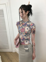 [香] Qipao Floral Top (Brown)