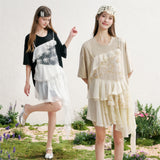 MAQI レースチュールレイヤードTシャツミニドレス