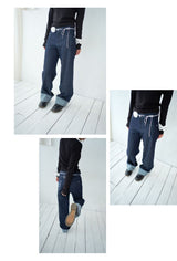 [Made by Radio Pacific] Semi Low-Rise Roll-Up Textured Denim Pants