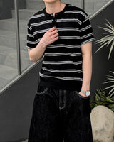 Diron Striped Henley Knit