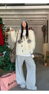 Formal oversized-fit hooded soft knit cardigan