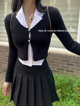 Daisy two button V-neck crop long sleeve cardigan (6 colors)
