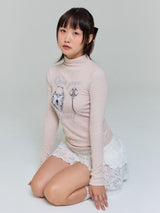 オープンユアハートタートルネックTシャツ - ピンク