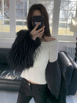 Luna Skin Off-Shoulder Cable Slim-Fit Knit