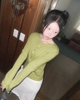 (4color) Flower Button Slim Cardigan