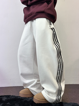 FLEECE❤TRACK LINE 3 LINE LONG PANTS ❤🖤🤍💙🩶5COLOR