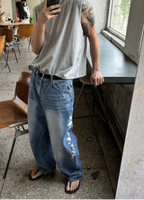 [Unisex] Real stitch semi wide denim pants