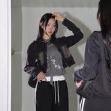 プリングフラワープリントラウンドロングスリーブTシャツ
