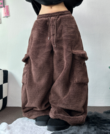 TEDDY BABY 🤎🐻🧸 OVER CARGO STRING FUR PANTS 💚🤎🖤🧡4COLOR