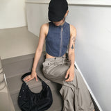 ニッターデニム アンバランスジッパースナップデニムジップアップ