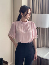 Netel Half-Neck Shirring Short Sleeve Blouse