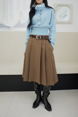 Black Royal Pleats Midi Skirt