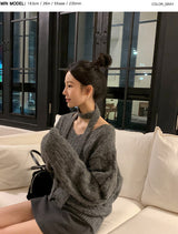 Laura Twist Loose V-neck Wool Knit +Tie Set (6color)