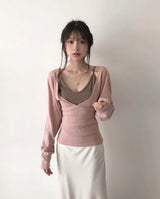 eove pink v sleeveless + wrap slim top set