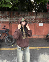 Crack Vintage Lettering Hooded Zip-Up