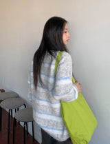 ラベッツ ヘアリーストライプ ウール ラウンドニット