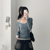 Ad-Spandex High-Neck String Layered Women's Fit Deep V-Neck Long-Sleeved T-Shirt