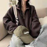 Undun incision coloration Fleece half zip-up
