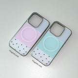 [MADE] [+MagSafe] ドッティ ストライプ フォンケース ミント (glass silver bumper)