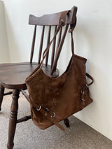 Belted Buckle Cross Double Strap Big Shoulder Bag (3 Colors)