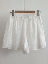 Eyelet Punching Blouse Banding Shorts Set