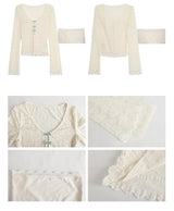 Lace Blue Ribbon Two Piece Long Sleeve Tee