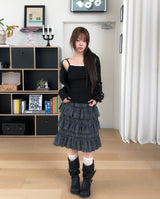 Hypee Check Tiered Midi Skirt