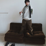Striped knit muffler / Black ivory
