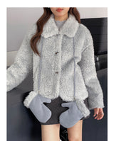 Cozy Flip-collar Fleece Short Jacket (Mitten Set)
