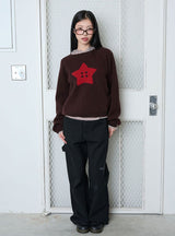 STAR BUTTON KNIT - BROWN