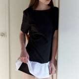 BOAT NECK FRILL DRESS / BLACK