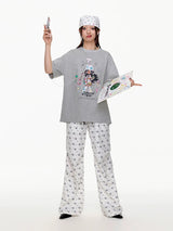 BETWEENANDx sunonebird a joint name summer double waist white full printed overalls leisure elongation ratio.