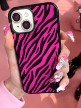 Hot pink zebra phone case (black glass) - standard(non-magsafe)