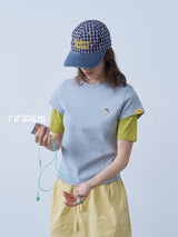 Riverstone Plus フェイクツーピース 切替 半袖Tシャツ スリムフィット トップス