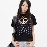 Heart Peace Star Tee - Black