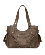 Studded Leather Shoulder Bag (Brown)