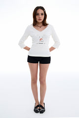 Rabbit Lace V-Neck Tee [White]