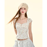 [GirlyFancyClub] French Court Small Floral Satin Top for Women