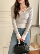 Bicolor U-neck Slim Crop Knit (3color)