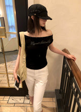 [ORIGINAL] Off-Shoulder Stud Short-Sleeve T-Shirt