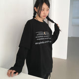キレイレタリングオーバーフィットショートスリーブレイヤードロングスリーブTシャツ
