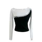 Velvetine Contrast Lace Slit Top
