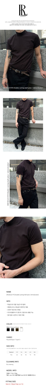 [MUSCLE FIT] Double cutting half pola t-shirts(4color)